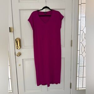 Eileen Fisher Fuchsia V-Neck Midi Dress, Size S
